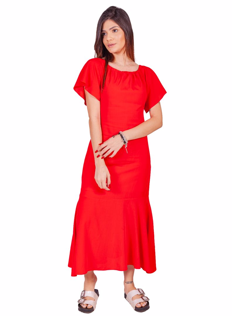 VESTIDO ADULTO OMBRO A OMBRO VERMELHO 