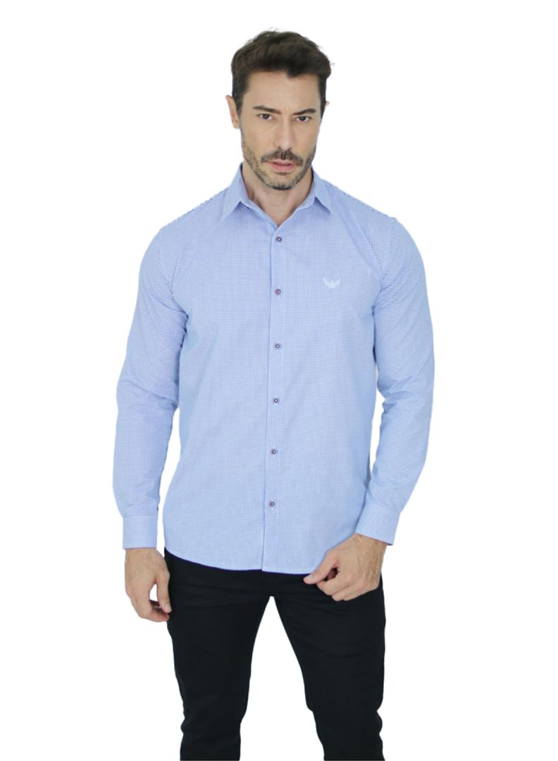Camisa Social Maquineta Xadrez Azul e Fundo Branco - 2504xfz78908 -  vilaromana-mobile