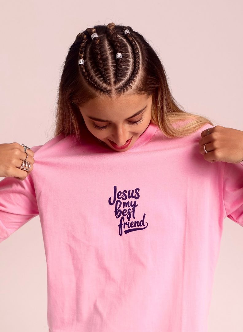 CAMISETA AD O RETIRO JESUS MY BEST FRIEND ROSA CLARO