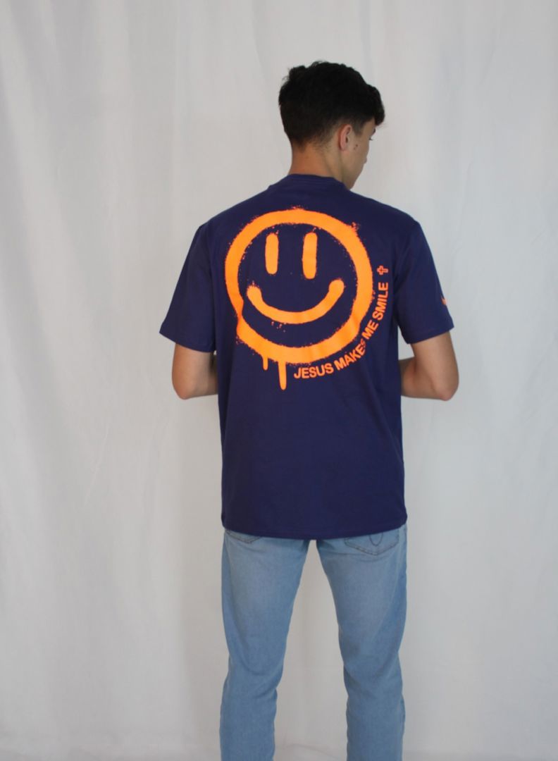 CAMISETA ADULTO AZUL MARINHO/LARANJA SMILE 