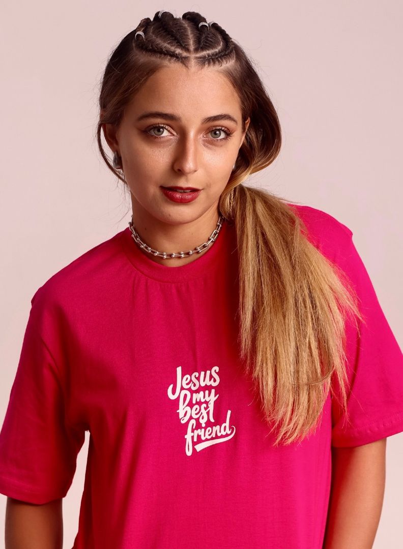 CAMISETA AD O RETIRO JESUS MY BEST FRIEND ROSA CHOQUE