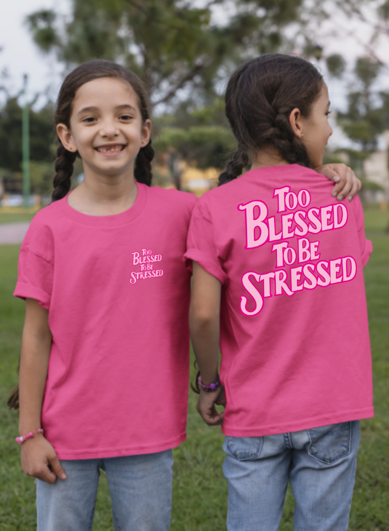 CAMISETA INF TOO BLESSED TO BE STRESSED ROSA