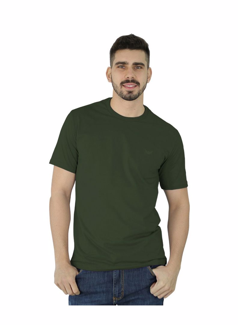 CAMISETA ADULTO LISA VERDE MUSGO COM BORDADO 